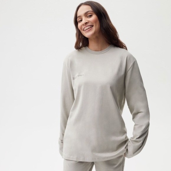 PANGAIA Organic Cotton Long Sleeve T-Shirt With C-FIBER™ - Stone - Picture 1 of 12